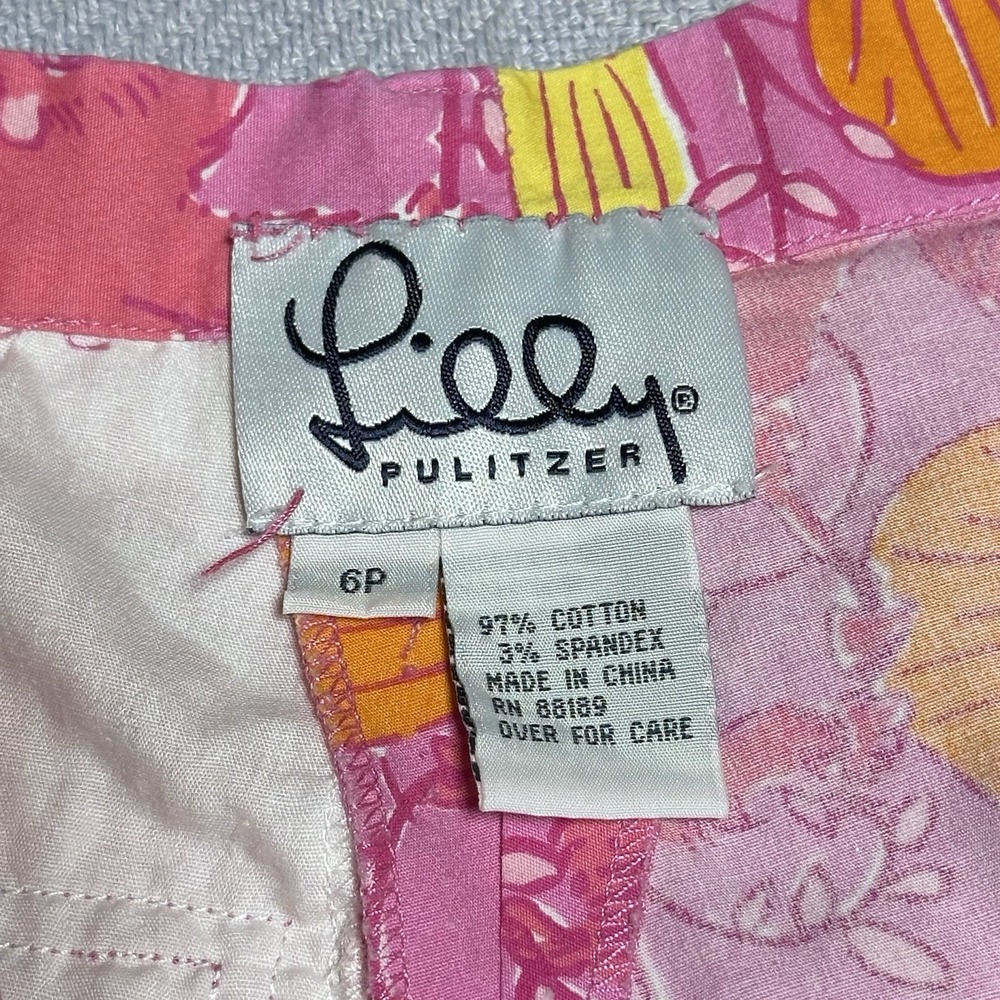 Vintage Lilly Pulitzer Monkeys & Lanterns Pink Yellow Orange Shorts Sz 6 Petite - Picture 3 of 11